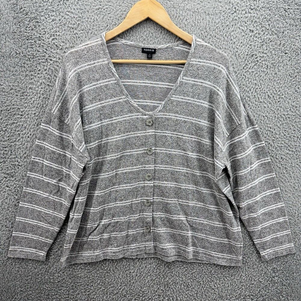 Torrid Womens 2 Sweater‎ Gray Striped Cardigan Long Sleeve Button Up V Neck